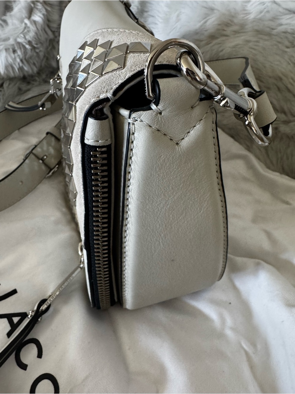 Marc Jacobs White Leather Studded Crossbody with Silver Hardware - Picture 5 of 6